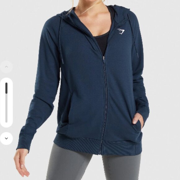 GYMSHARK Classic Training Zip Up Hoodie with Long Sleeves - Large in Navy Blue - Picture 1 of 14